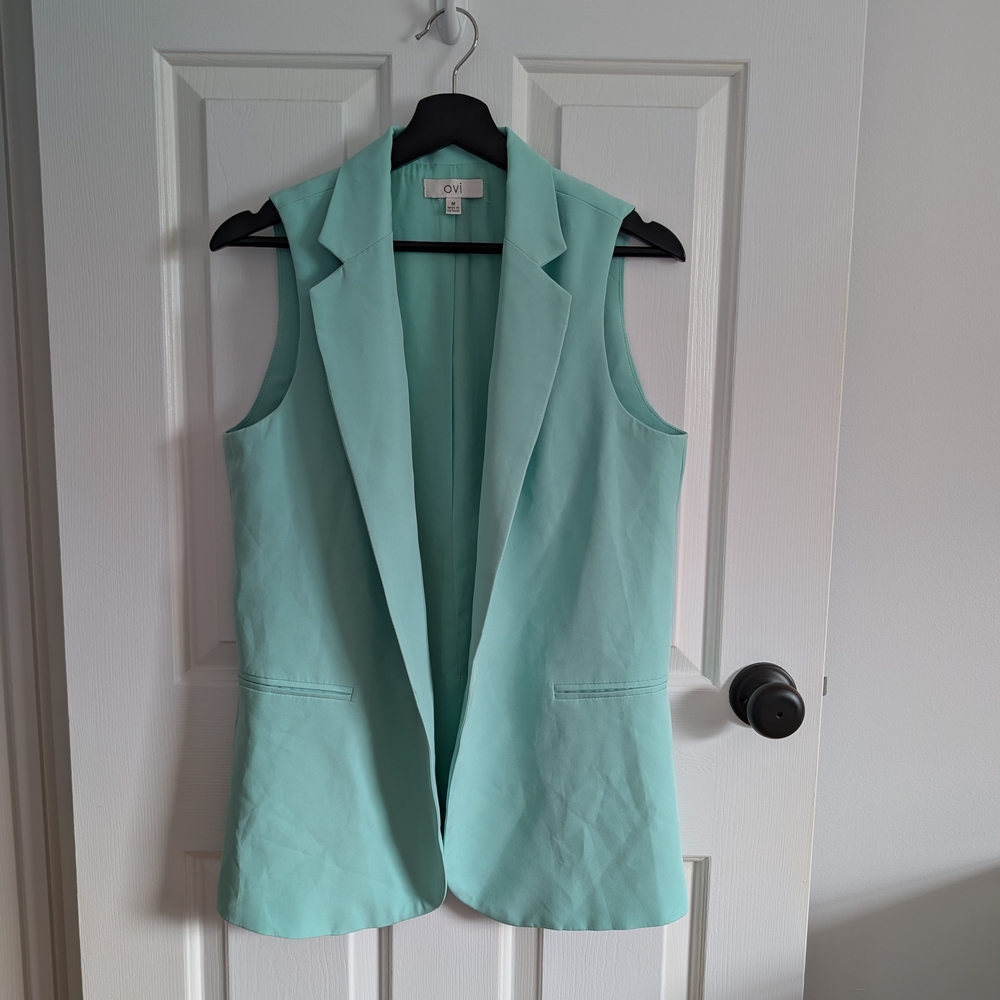 Ovi Women's Mint Green Sleeveless Blazer Vest Medium